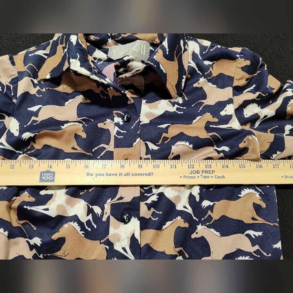 Tanner II Women's Horse Print Long Sleeve, Button Up Shirt, Size 8, Blue & Brown - Picture 7 of 9